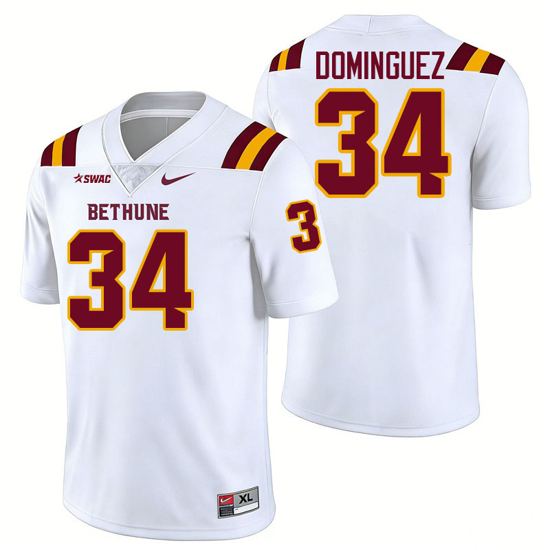 Bethune-Cookman Wildcats #34 Juan Dominguez College Football Jerseys,Uniforms-White